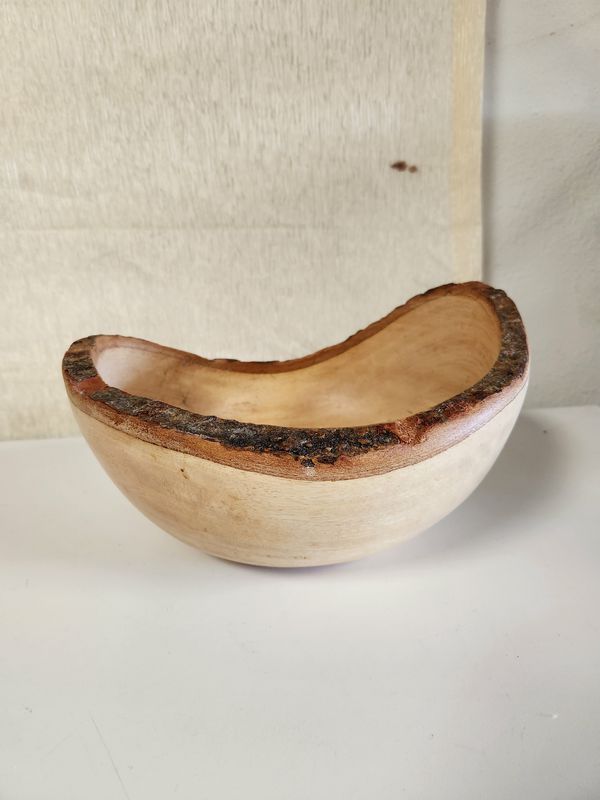 Wooden Salad Bowl With Bark Trim Home Item