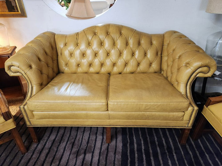 Yellow Leather Love Seat