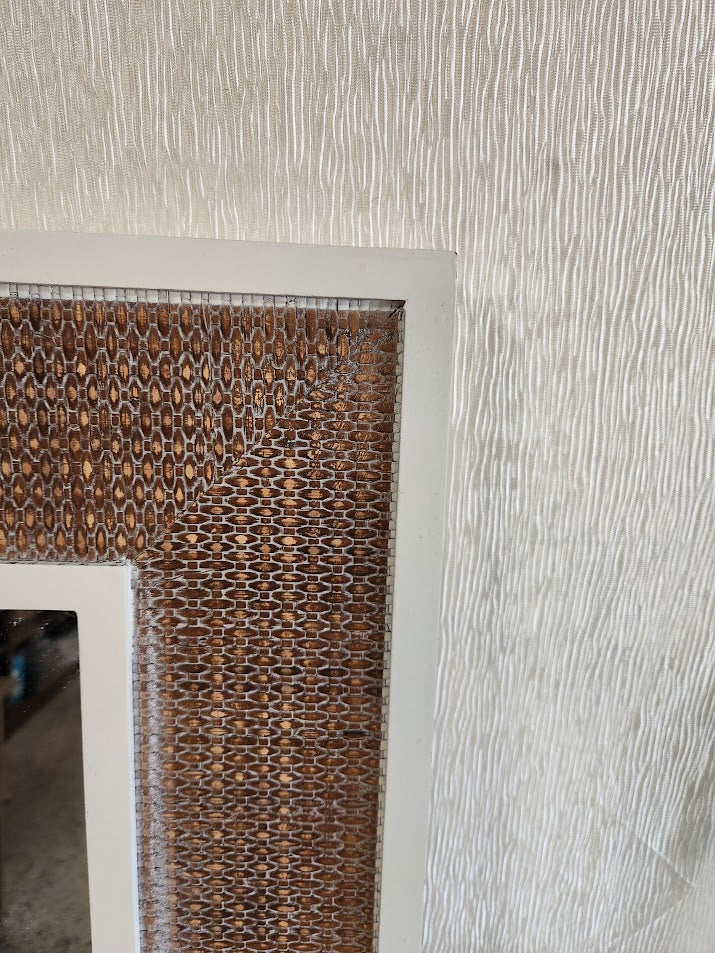 White Faux/Rattan Mirror