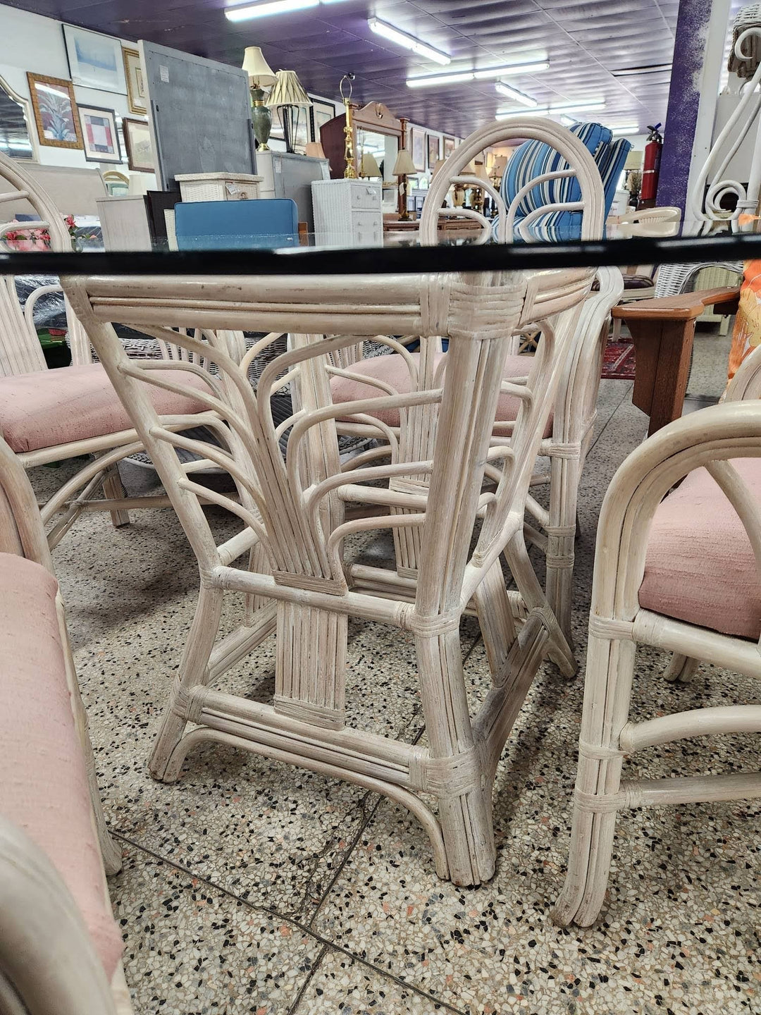 48" Round Dining Table w. Four Chairs Bamboo