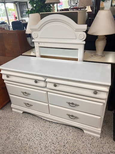 52" White Dresser with Mirror