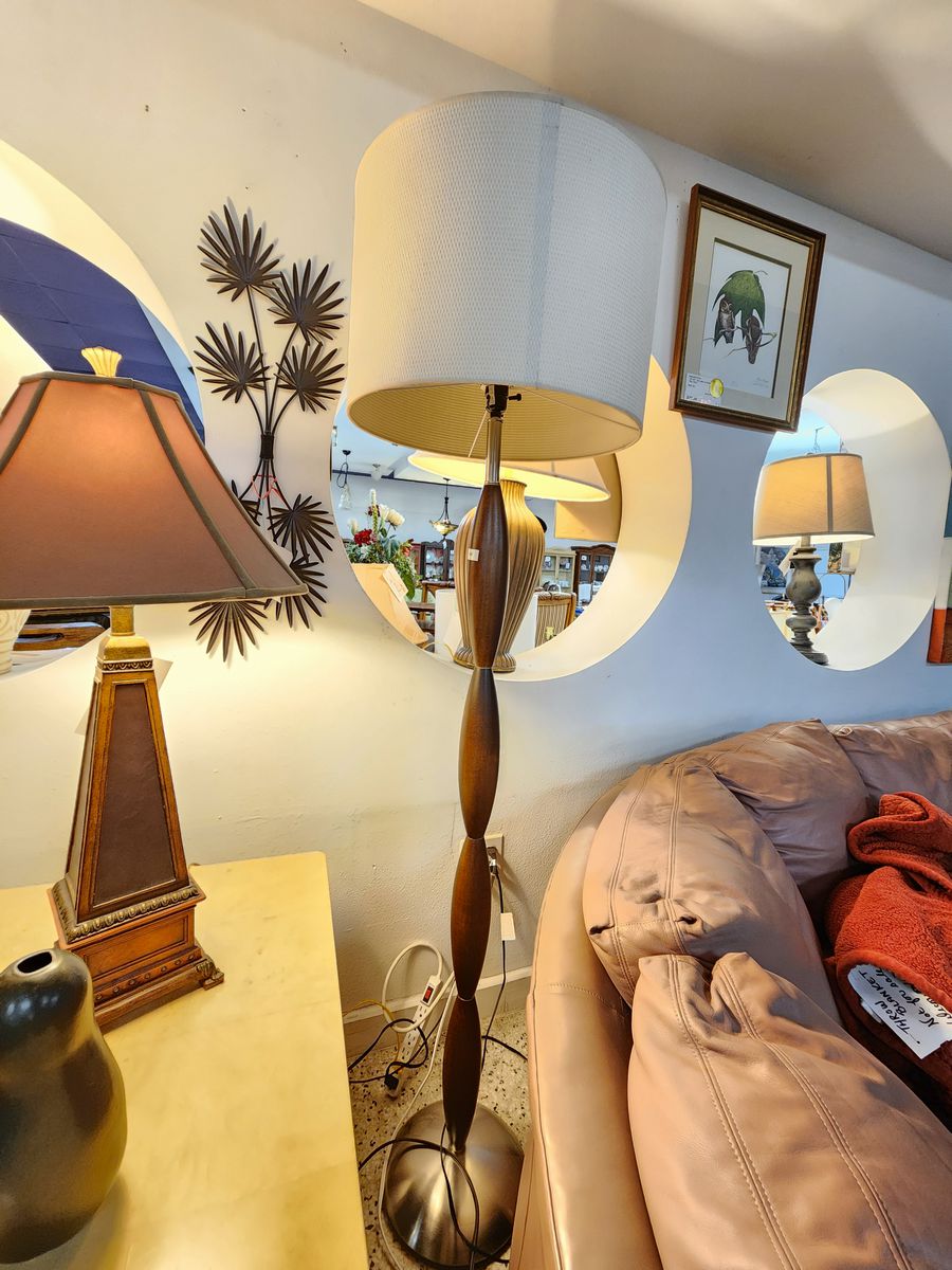 68"H Walnut Wood Floor Lamp