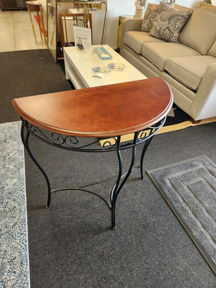 Dark Wood Half Moon Sofa Table + Mirror