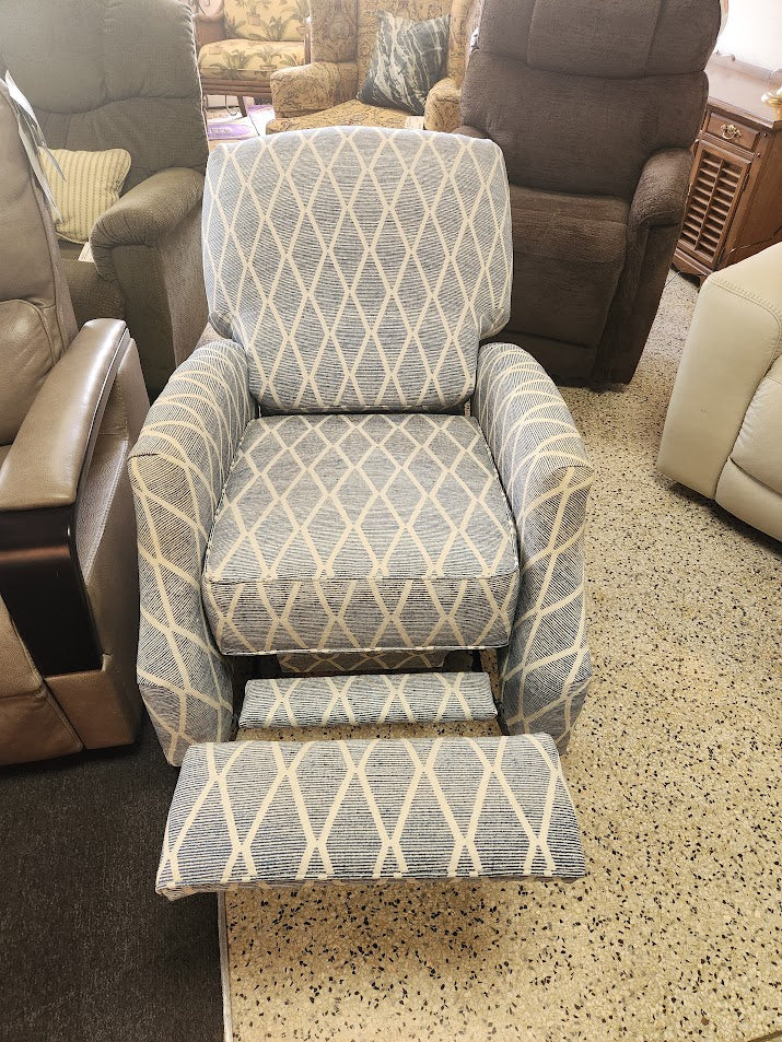 Push Back Blue And White Recliner