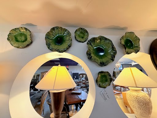 Free Form Hand Pianted Green Drip Glaze Plates Wall Art