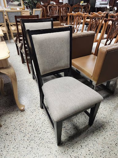 SET OF 2- Grey Fabric/Wood Frame Dining Chairs