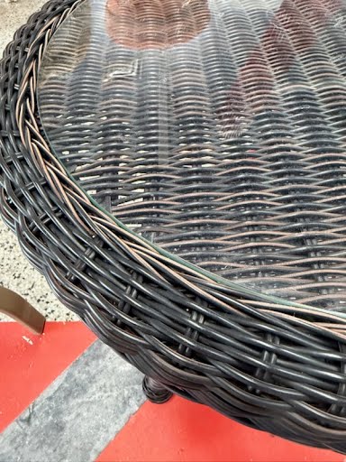 Black Wicker Glass Top Outdoor Table