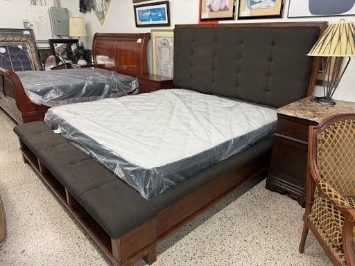 Ahley Furniture Padded Grey King Bed