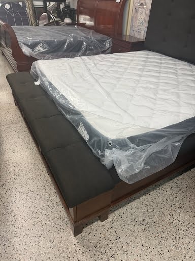 Ahley Furniture Padded Grey King Bed