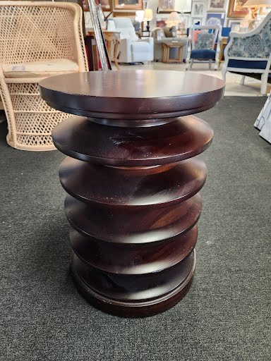 14" Round Dark Wood End Table