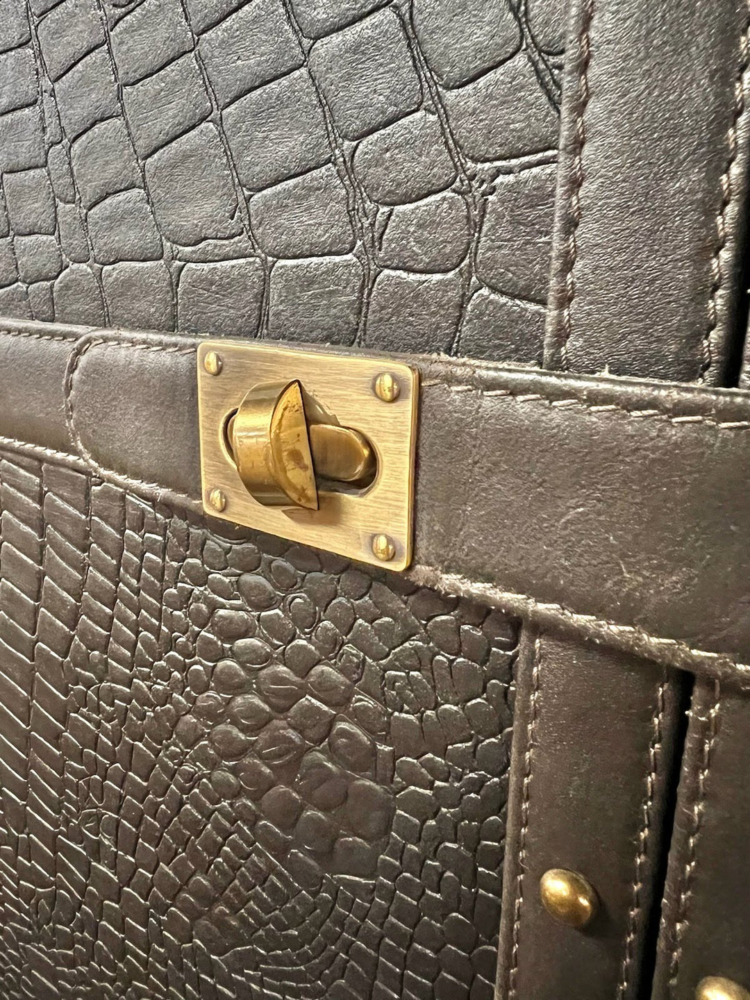 Black Texture Croc Leather Bar Cabinet