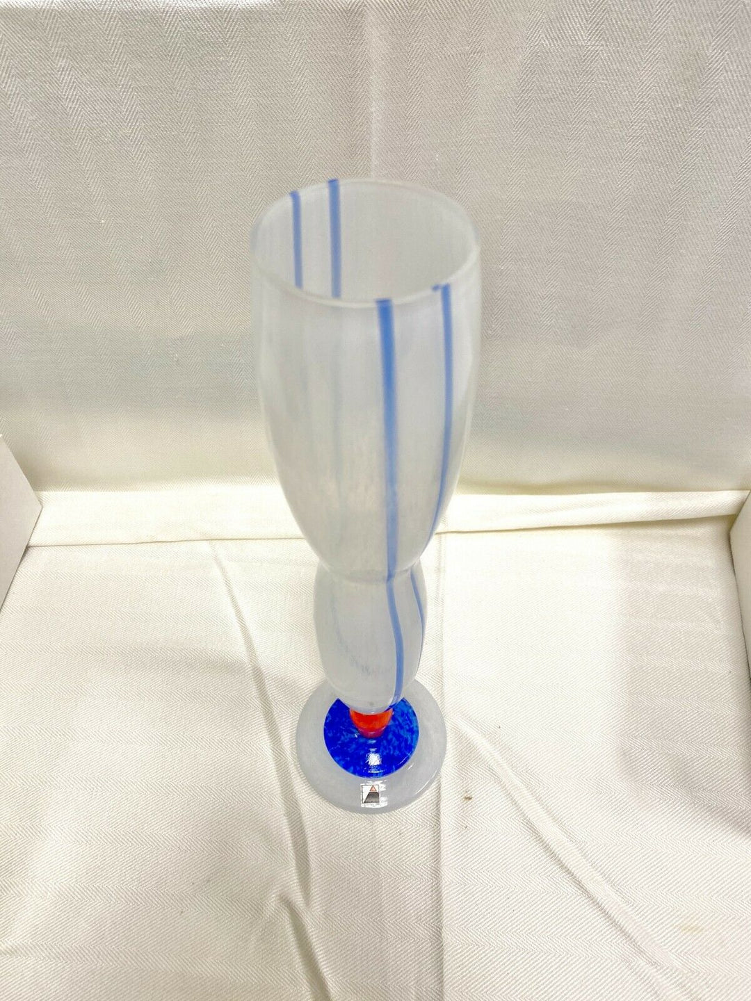 Signed Opus Hand Blown Glass Red/White Vase