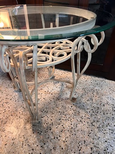 Set of 2 - Glass top, Beige Iron base end tables