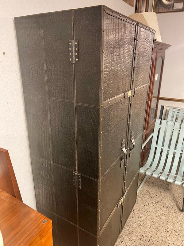 Black Texture Croc Leather Bar Cabinet