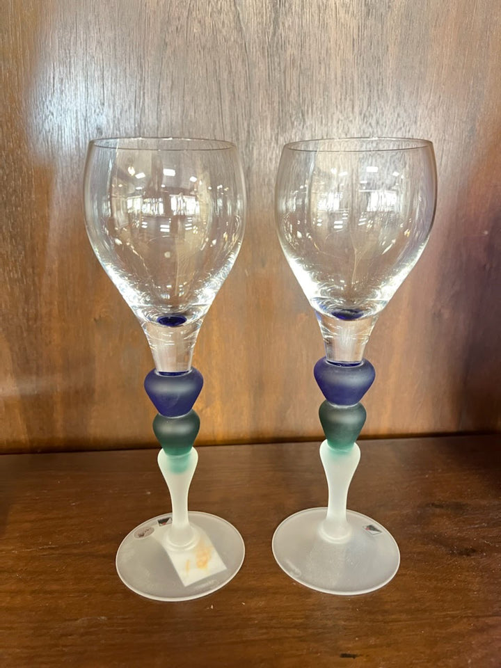 Set/2 Opus Sea Foam Wine Blue Green Glasses