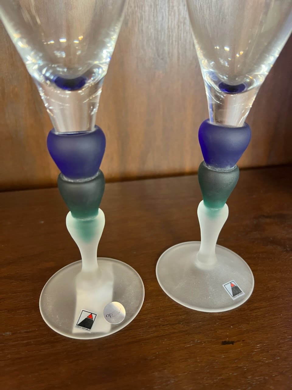Set/2 Opus Blue and Green Sea Foam Flutes