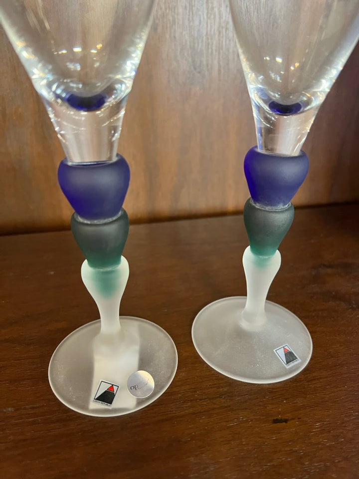 Set/2 Opus Blue and Green Sea Foam Flutes