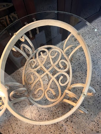 Set of 2 - Glass top, Beige Iron base end tables