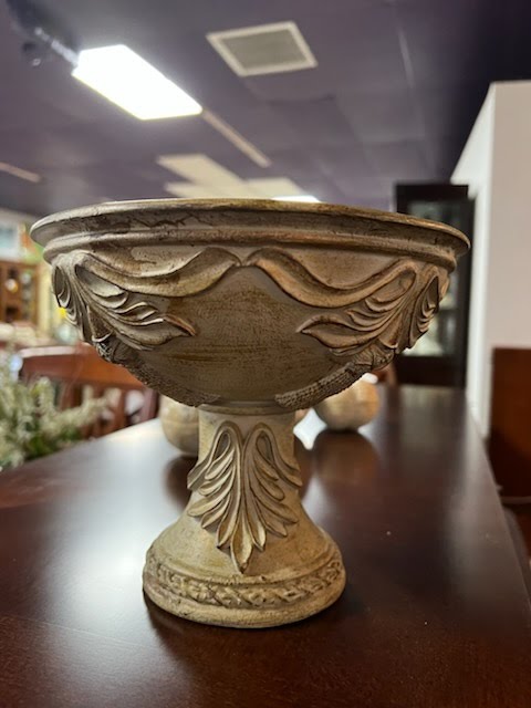 Tan Carved Footed Bowl Centerpiece