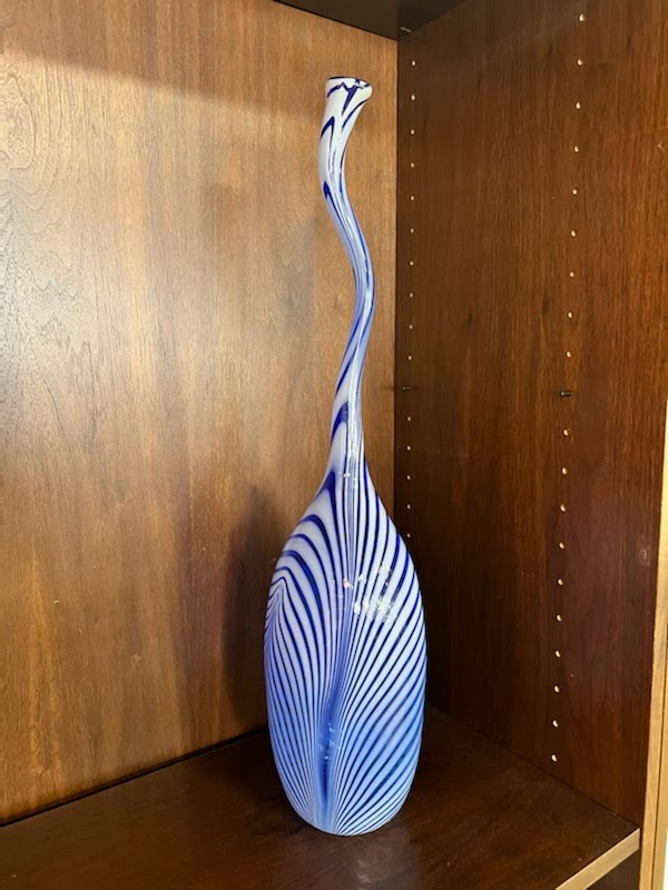 Blue Zebra Tail Squiggly Bottle Decorative Vase