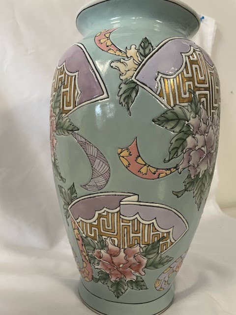 12" Teal Hand Painted Oriental Decor