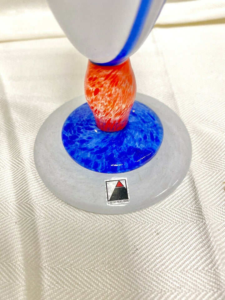 Signed Opus Hand Blown Glass Red/White Vase