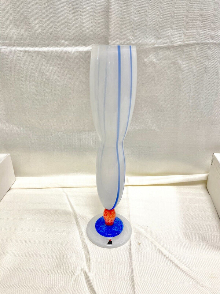 Signed Opus Hand Blown Glass Red/White Vase