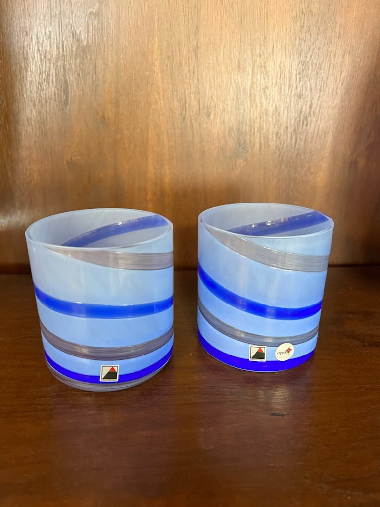 Set/2 Signed Opus Blue Swirl Tahiti Old Fashion Glasses