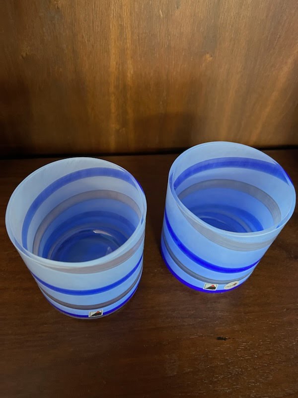 Set/2 Signed Opus Blue Swirl Tahiti Old Fashion Glasses