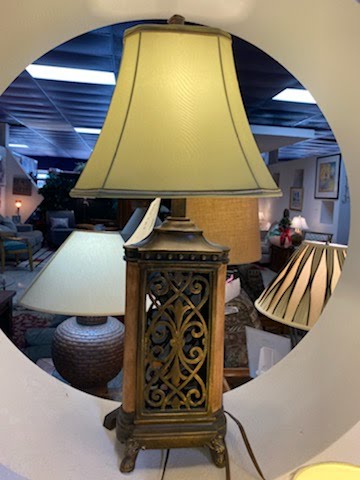 Antique scrolled wood table lamp