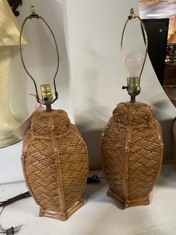 SET/2 faux bamboo table lamps